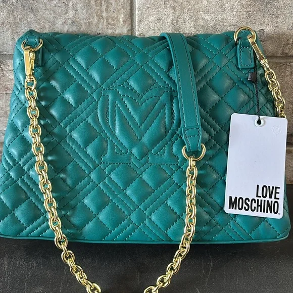 NWT Love Moschino Teal Quilted Women's Bag - Picture 2 of 9